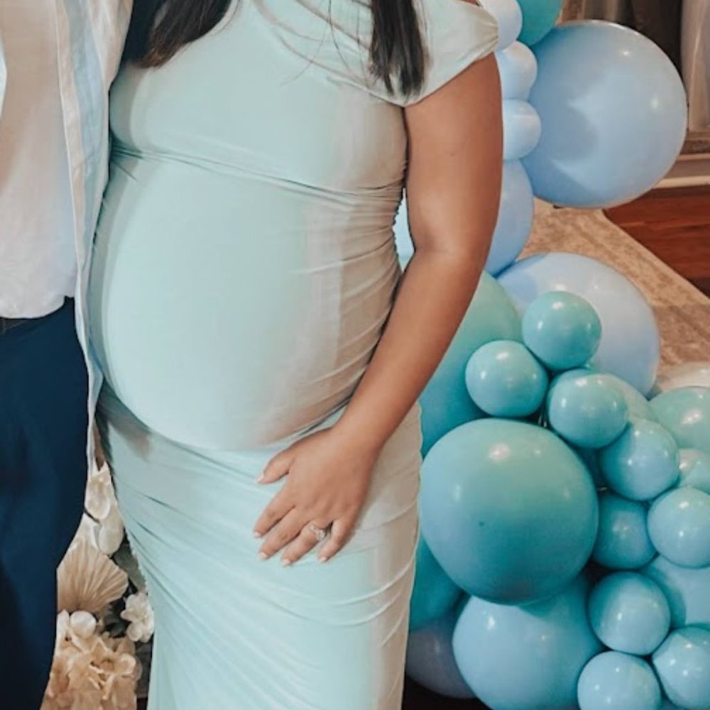 Maternity Sage Slinky Asymmetric Hem Maxi Dress